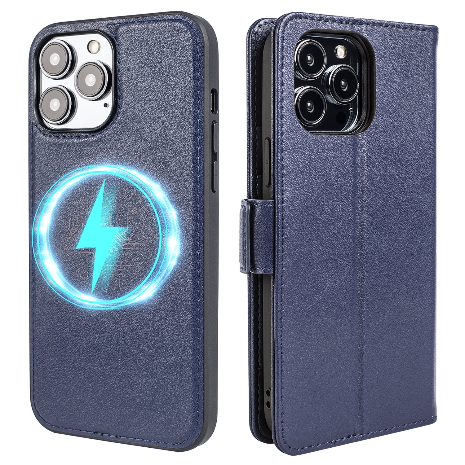 Phone Leather Case for iPhone 14 Pro Max Detachable Stand Phone Wallet Cover Compatible with MagSafe - Blue Phone Leather Case for iPhone 14 Pro Max Detachable Stand Phone Wallet Cover Compatible with MagSafe - Blue